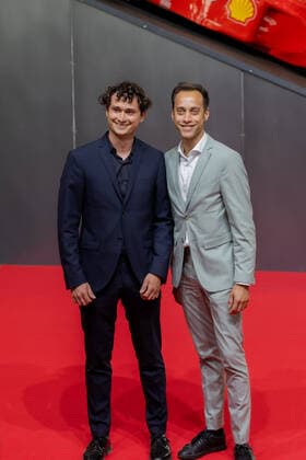 Lukas Brenner, MdB and Tim Achtermeyer, MdL and NRW Chairman of Bündnis 90 Die Grünen on the red carpet State Prize of the State of North Rhine-Westphalia for 7 times Formula 1 World Champion Michael Schumacher In the Motorworld in Cologne, Prime Minister Hendrik Wüst prese