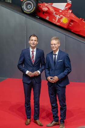 Jonathan Grunwald, MdL CDU and his office manager Michael Müller on the right on the red carpet State Prize of the State of North Rhine-Westphalia for 7-time Formula 1 World Champion Michael Schumacher In the Motorworld in Cologne, Minister President Hendrik Wüst presented the State Prize to