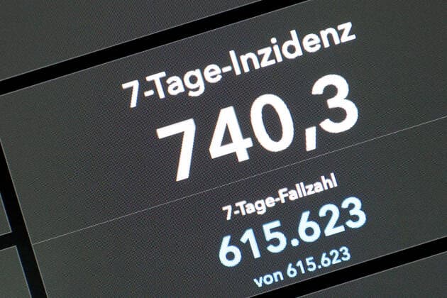 RKI dashboard, 7 day incidence is now 740.3 7 day incidence, RKI dashboard on a monitor on 21 07 2022 in Siegen Germany.