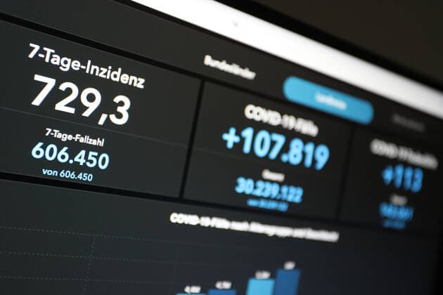 RKI dashboard, 7 day incidence is now 729.3 7 day incidence, RKI dashboard on a monitor on 22 07 2022 in Siegen Germany.