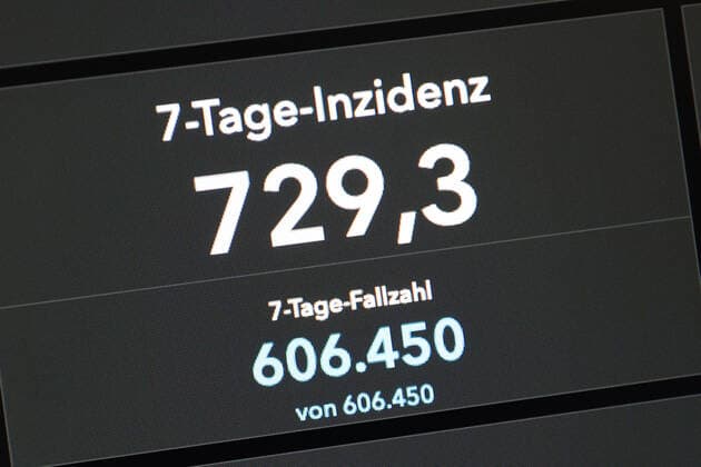 RKI dashboard, 7 day incidence is now 729.3 7 day incidence, RKI dashboard on a monitor on 22 07 2022 in Siegen Germany.