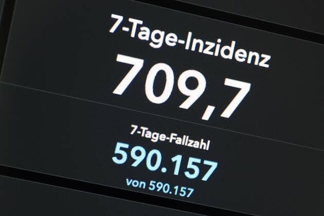 RKI dashboard, 7 day incidence is now 709.7 7 day incidence, RKI dashboard on a monitor on 23 07 2022 in Siegen Germany.