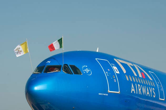 Italy, Rome, Vatican, 22 07 24. The Papal plane leaves for the Apostolic journey to Canada, from Fiumicino Airport. L aereo papale parte per il viaggio apostolico in Canada, dall aeroporto di Fiumicino. Photo by Massimiliano MIGLIORATO Catholic Press Photo  Copyright: x MASSIMILIANOxMIGLIORATO CPPx x xCatholicxPressxPhotox