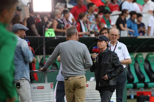 Lower Saxony, Hannover, Klaus Meine frontman of the Scorpions at the match Hannover 96 against St Pauli in the Heinz von Heiden Arena to Hannover, their song hr Rock you like a Hurricane is new entrance song at 96,