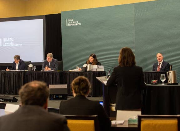 July 25, 2022, Halifax, NS, Canada: Chief Supt. Darren Campbell (right) provides testimony related to support for family members at the Mass Casualty Commission inquiry into the mass murders in rural Nova Scotia on April 18 19, 2020, in Halifax on Monday, July 25, 2022. Gabriel Wortman, dressed as an RCMP officer and driving a replica police cruiser, murdered 22 people. Halifax Canada - ZUMAc35_ 20220725_zaf_c35_016 Copyright: xKellyxClarkx
