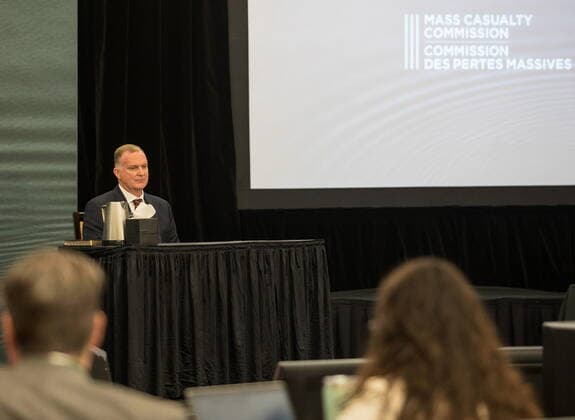 July 25, 2022, Halifax, NS, Canada: Chief Supt. Darren Campbell provides testimony related to support for family members at the Mass Casualty Commission inquiry into the mass murders in rural Nova Scotia on April 18 19, 2020, in Halifax on Monday, July 25, 2022. Gabriel Wortman, dressed as an RCMP officer and driving a replica police cruiser, murdered 22 people. Halifax Canada - ZUMAc35_ 20220725_zaf_c35_017 Copyright: xKellyxClarkx