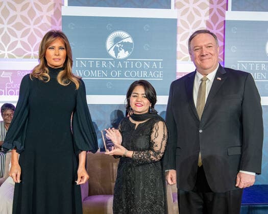 Secretary of State Michael R. Pompeo, First Lady of the United States Melania Trump, and awardee Jalila Haider of Pakistan pose for a photo, at the Department of State on March 4, 2020. Copyright: xpiemagsx deptofstpie23052022-27205 !ACHTUNG AUFNAHMEDATUM GESCHÄTZT!