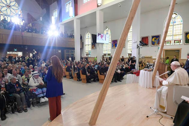 July 26, 2022, Edmonton: A moment of Pope Francis meeting with indigenous peoples during his apostolic visit to Canada, Edmonton, 26 July 2022. ANSA PRESS OFFICE VATICAN MEDIA. Edmonton - ZUMAa110 20220726_zaf_a110_006 Copyright: xAnsa PressxOfficexVaticanxMediax