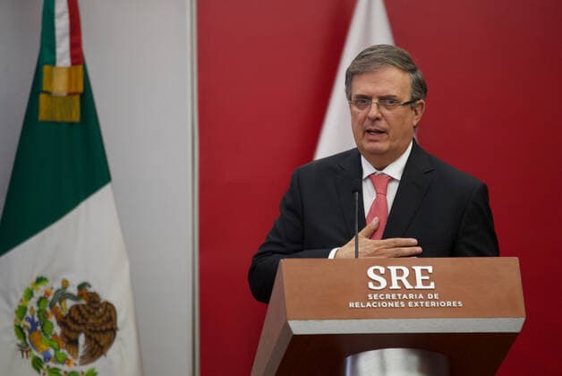 July 26, 2022, Mexico City, Mexico City, Mexico: July, 26, 2022, Mexico City, Mexico: Mexicoâ€⠢s Foreign Affairs Minister Marcelo Ebrard speaks, during the signing of bilateral agreement between both nations Mexico-Qatar. on July 26, 2022 in Mexico City, Mexico. Mexico City Mexico - ZUMAe321 20220726_zia_e321_028 Copyright: xJulianxLopezx xEyepixxGroupx