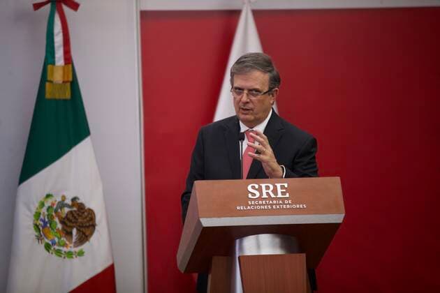 July 26, 2022, Mexico City, Mexico City, Mexico: July, 26, 2022, Mexico City, Mexico: Mexicoâ€⠢s Foreign Affairs Minister Marcelo Ebrard speaks, during the signing of bilateral agreement between both nations Mexico-Qatar. on July 26, 2022 in Mexico City, Mexico. Mexico City Mexico - ZUMAe321 20220726_zia_e321_026 Copyright: xJulianxLopezx xEyepixxGroupx