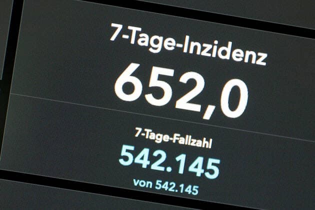 RKI dashboard, 7 day incidence is now 652.0 7 day incidence, RKI dashboard on a monitor on 27 07 2022 in Siegen Germany.