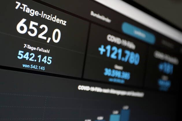 RKI dashboard, 7 day incidence is now 652.0 7 day incidence, RKI dashboard on a monitor on 27 07 2022 in Siegen Germany.