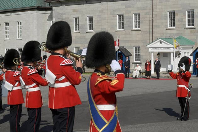 Canada, Quebec City,2022 07 27 Pope Francis arrives at the Citadelle de QuÃ bec in Quebec City, Quebec, Canada Photograph by Vatican Mediia Catholic Press Photo . RESTRICTED TO EDITORIAL USE - NO MARKETING - NO ADVERTISING CAMPAIGNS.  Copyright: xVATICANxMEDIAx xipa-agency.netx xVaticanxMediax