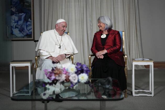 July 27, 2022, Quebec City, PQ, CANADA: Pope Francis meets with Gov.-Gen. Mary Simon at the Citadelle during his papal visit across Canada in Quebec City on Wednesday, July 27, 2022. Quebec City CANADA  - ZUMAc35_ 20220727_zaf_c35_104 Copyright: xNathanxDenettex