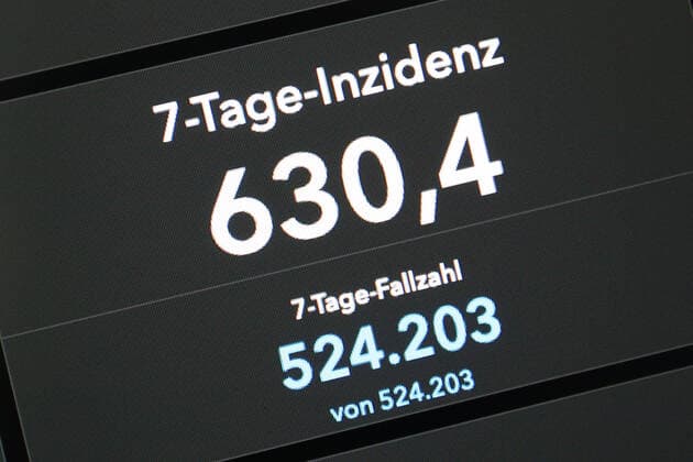 RKI dashboard, 7 day incidence is now 630.4 7 day incidence, RKI dashboard on a monitor on 28 07 2022 in Siegen Germany.