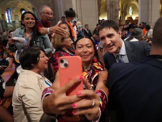July 28, 2022, Ste-Anne-de-BeauproÂ, PQ, CANADA: Prime Minister Justin Trudeau poses for a photo before a mass by Pope Francis at the Basilica of Sainte-Anne-de-Beaupro in Ste-Anne-de-Beaupro , Que., Thursday, July 28, 2022. Ste-Anne-de-BeauprÃ CANADA  - ZUMAc35_ 20220728_zaf_c35_012 Copyright: xNathanxDenettex