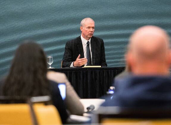 July 28, 2022, Halifax, NS, Canada: RCMP Chief Supt. Chris Leather is questioned by lawyer Michael Scott at the Mass Casualty Commission inquiry into the mass murders in rural Nova Scotia on April 18 19, 2020, in Halifax on Thursday July 28, 2022. Gabriel Wortman, dressed as an RCMP officer and driving a replica police cruiser, murdered 22 people. Halifax Canada  - ZUMAc35_ 20220728_zaf_c35_038 Copyright: xKellyxClarkx