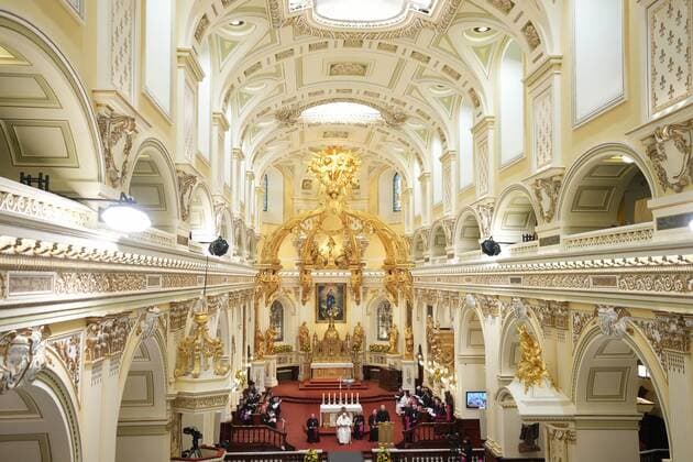 July 28, 2022, QUEBEC, QC, CANADA: Pope Francis presides over an evening prayer service at the Cathedral-Basilica of Notre-Dame de Quebec in Quebec City during his papal visit across Canada on Thursday, July 28, 2022. QUEBEC CANADA  - ZUMAc35_ 20220728_zaf_c35_074 Copyright: xNathanxDenettex