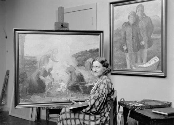 Poll photo collection. Iceland. The pictures of Kristin Jonsdottir in her studio, working on the painting washing the wool. 1934. Iceland Copyright: xpiemagsx pienatarchpart630102021-18784 !ACHTUNG AUFNAHMEDATUM GESCHÄTZT!