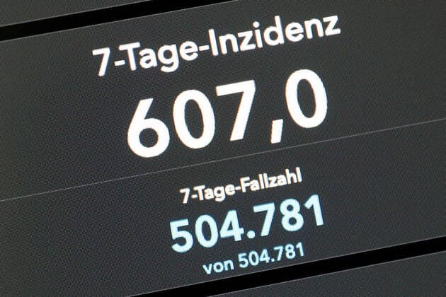 RKI dashboard, 7 day incidence is now 607.0 7 day incidence, RKI dashboard on a monitor on 29 07 2022 in Siegen Germany.