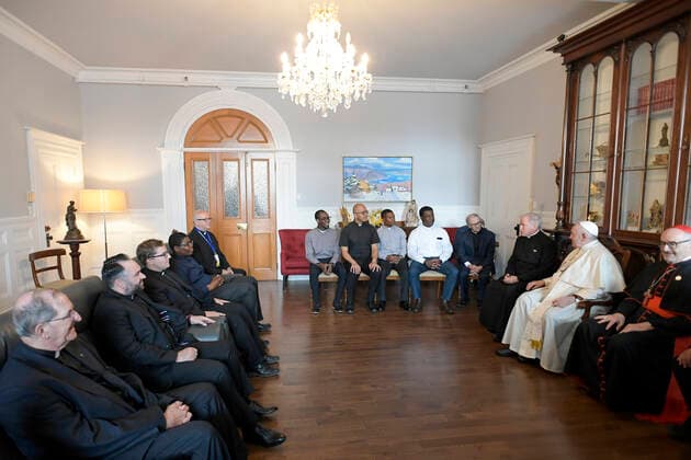 Canada, Quebec City,2022 07 29 Pope Francis during Meeting with Members of the Society of Jesus present in Canada Quebec City, Canada, Photograph by Vatican Mediia Catholic Press Photo . RESTRICTED TO EDITORIAL USE - NO MARKETING - NO ADVERTISING CAMPAIGNS.  Copyright: xVATICANxMEDIAx xipa-agency.netx xVaticanxMediax