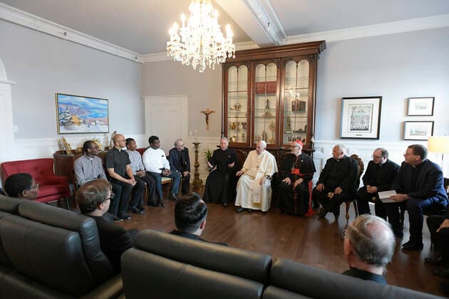 Canada, Quebec City,2022 07 29 Pope Francis during Meeting with Members of the Society of Jesus present in Canada Quebec City, Canada, Photograph by Vatican Mediia Catholic Press Photo . RESTRICTED TO EDITORIAL USE - NO MARKETING - NO ADVERTISING CAMPAIGNS.  Copyright: xVATICANxMEDIAx xipa-agency.netx xVaticanxMediax