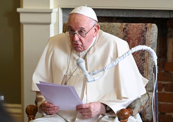 July 29, 2022, QUEBEC, QC, CANADA: Pope Francis speaks to a group of Indigenous people during his papal visit across Canada in Quebec City on Friday, July 29, 2022. QUEBEC CANADA  - ZUMAc35_ 20220729_zaf_c35_006 Copyright: xJacquesxBoissinotx