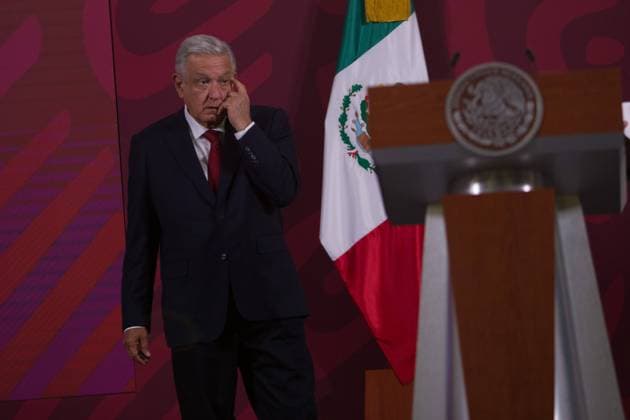 July 29, 2022, Mexico City, Mexico City, Mexico: July 29, 2022, Mexico City, Mexico: Andro s Manuel Lo³pez Obrador, president of Mexico, gives his morning lecture this Friday at the National Palace. This morning he signed a decree to guarantee water to all the conurbated area of the state of Nuevo Leo³n. on July 29, 2022 in Mexico City, Mexico. Mexico City Mexico - ZUMAe321 20220729_zia_e321_055 Copyright: xAlexxDalton EyepixxGroupx