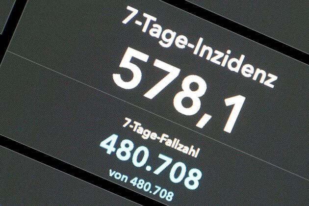 Dashboard of RKI, 7 day incidence is now 578.1 7 day incidence, dashboard of RKI on a monitor on 30 07 2022 in Siegen Germany.