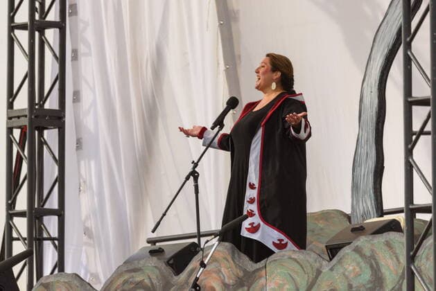 July 29, 2022, Iqaluit, NU, Canada: An Inuk musician performs prior to Pope FrancisöÄÃ arrival in Iqaluit, Nunavut on Friday, July 29, 2022. Iqaluit Canada  - ZUMAc35_ 20220729_zaf_c35_158 Copyright: xDustinxPatarx