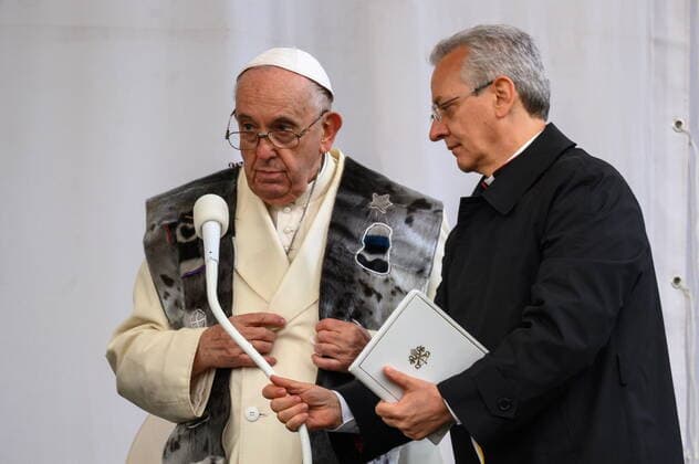 July 29, 2022, Iqaluit, NU, Canada: Pope Francis addresses onlookers during his visit to Iqaluit, Nunavut on Friday, July 29, 2022. Iqaluit Canada  - ZUMAc35_ 20220729_zaf_c35_173 Copyright: xDustinxPatarx