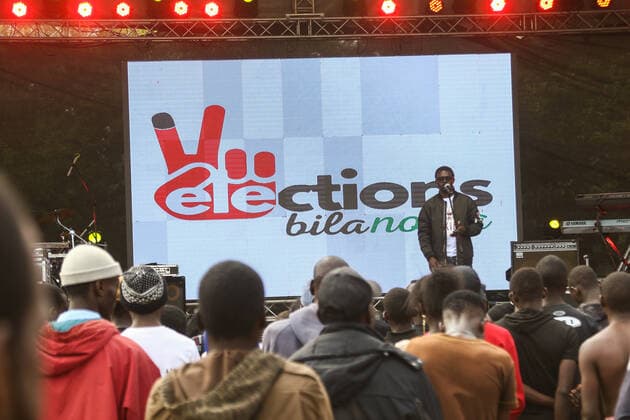 July 30, 2022, Nakuru, Rift Valley, Kenya: Spoken word artiste, Gregory Ochieng who goes by stage name Mbunge Aliyeparara performs during a peace concert held to preach harmony and peace ahead of Kenya s August General Election. Kenyans will be going to the polls to choose their preferred president and members of both the national and county assemblies. Nakuru Kenya - ZUMAs197 20220730_zaa_s197_035 Copyright: xJamesxWakibiax