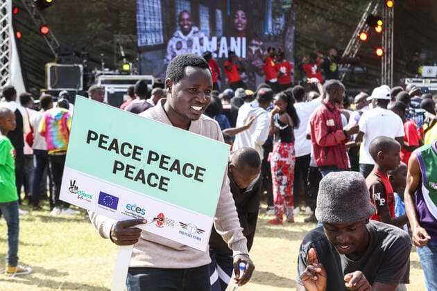 July 30, 2022, Nakuru, Rift Valley, Kenya: A participant holds a placard saying peace peace peace during a peace concert held to preach peace and harmony ahead of Kenya s August General Election. Kenyans will be going to the polls to choose their preferred president and members of both the national and county assemblies. Nakuru Kenya - ZUMAs197 20220730_zaa_s197_044 Copyright: xJamesxWakibiax