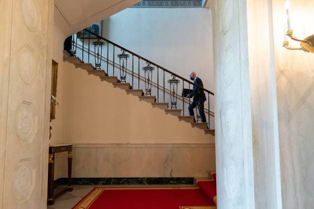 President Joe Biden walks up the Grand Staircase of the White House on Monday, April 5, 2021, to the Second Floor private residence. Copyright: xpiemagsx bidenpart2-13082021-367 !ACHTUNG AUFNAHMEDATUM GESCHÄTZT!
