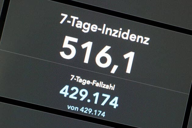 RKI dashboard, 7 day incidence is now 516.1 7 day incidence, RKI dashboard on a monitor on 02 08 2022 in Siegen Germany.