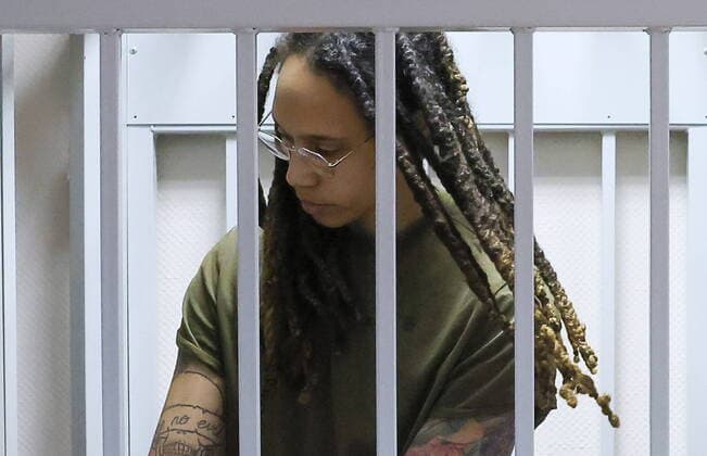 MOSCOW REGION, RUSSIA â€“ AUGUST 2, 2022: US Olympic champion basketball player Brittney Griner charged with drug smuggling attends a hearing at the Khimki City Court. Griner has been placed into custody until December 20 over an alleged attempt to smuggle cannabis oil into Russia through Sheremetyevo Airport. Mikhail Metzel TASS  TS13C9AD