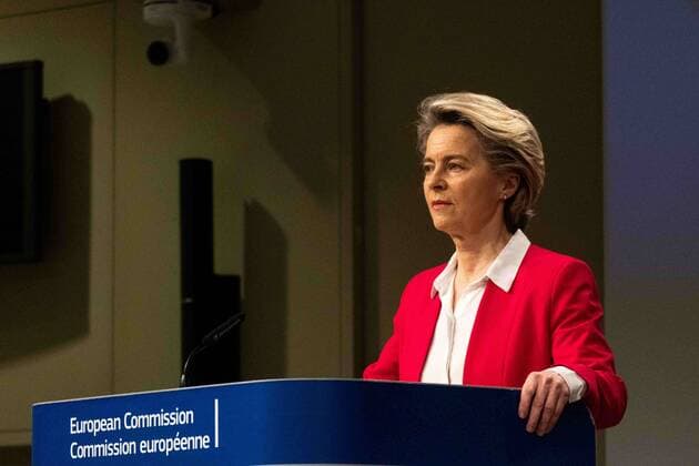 News Themen der Woche KW31 News Bilder des Tages The President of the European Commission Ursula von der Leyen at the video conference summit of the Heads of State of the European Union. Brussels. Belgium. MartinxBertrand xMajorityxWorld 1 8 2021 925_02_MWC045842