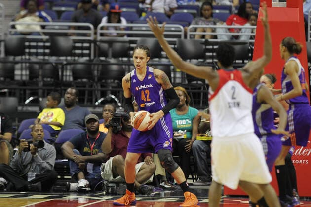 **FILE PHOTO** Brittney Griner Found Guilty In Russian Courts on Drug Charges. WASHINGTON, DC - JUNE 27: Britney Griner pictured during a game against the WNBA s Washington Mystics where her team, the Phoenix Mercury, won 101-97. June 27, 2013. Copyright: xmpi34x