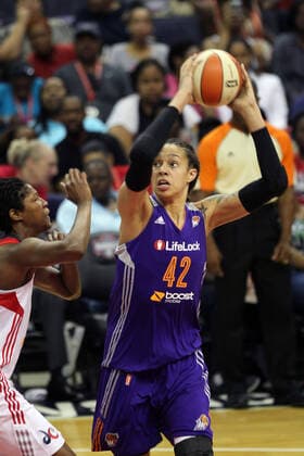 **FILE PHOTO** Brittney Griner Found Guilty In Russian Courts on Drug Charges. WASHINGTON, DC - JUNE 27: Brittney Griner pictured during a game against the WNBA s Washington Mystics where her team, the Phoenix Mercury, won 101-97. June 27, 2013. Copyright: xmpi34x