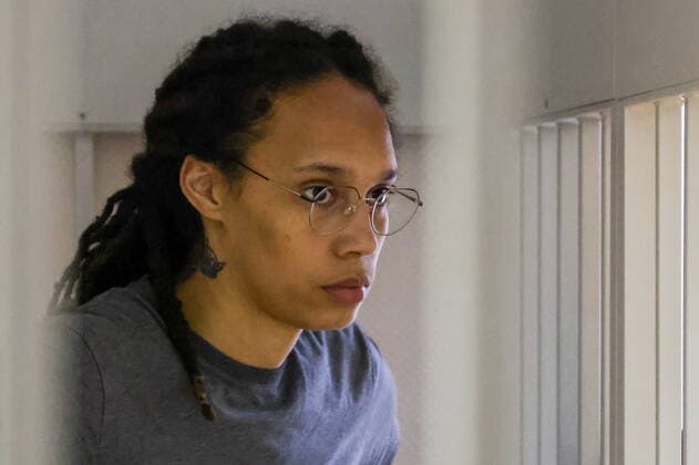 MOSCOW REGION, RUSSIA - AUGUST 4, 2022: US Olympic basketball champion Brittney Griner attends the verdict announcement at the Khimki Municipal Court in the town of Khimki, northeast of Moscow. Griner has been found guilty of smuggling and possession of drugs and sentenced to nine years in prison. Anton Novoderezhkin TASS  TS13CF95