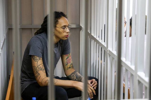 MOSCOW REGION, RUSSIA - AUGUST 4, 2022: US Olympic basketball champion Brittney Griner attends the verdict announcement at the Khimki Municipal Court in the town of Khimki, northeast of Moscow. Griner has been found guilty of smuggling and possession of drugs and sentenced to nine years in prison. Anton Novoderezhkin TASS  TS13CFB8