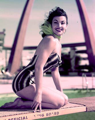 Circa 1955, Hollywood, California, USA: MARA CORDAY in bathing suit poses on a diving board. Corday (born Marilyn Joan Watts; January 3, 1930) is an American showgirl, model, actress, Playboy Playmate, and 1950s cult figure. Hollywood USA - ZUMAk09_ 19550402_zka_k09_893 Copyright: xKeystonexUSAx