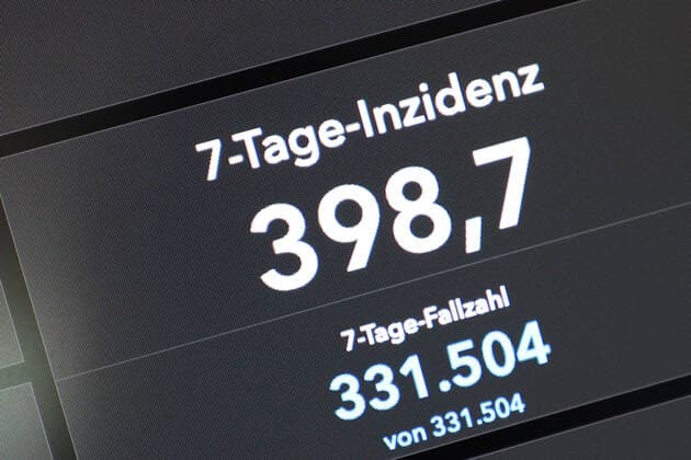 RKI dashboard, 7 day incidence is now 398.7 7 day incidence, RKI dashboard on a monitor on 07 08 2022 in Siegen Germany.