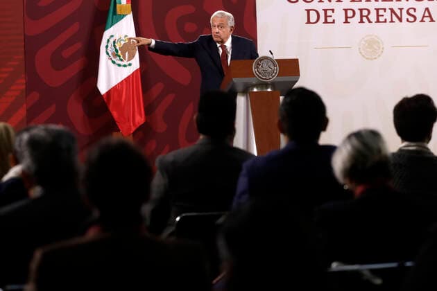 August 8, 2022, Mexico City, Mexico City, Mexico: August 8, 2022, Mexico City, Mexico: Mexican President Andres Manuel Lopez Obrador during his daily morning press conference before the press at the National Palace in Mexico City. on August 8, 2022 in Mexico City, Mexico. Mexico City Mexico - ZUMAe321 20220808_zia_e321_032 Copyright: xLuisxBarronx xEyepixxGroupx