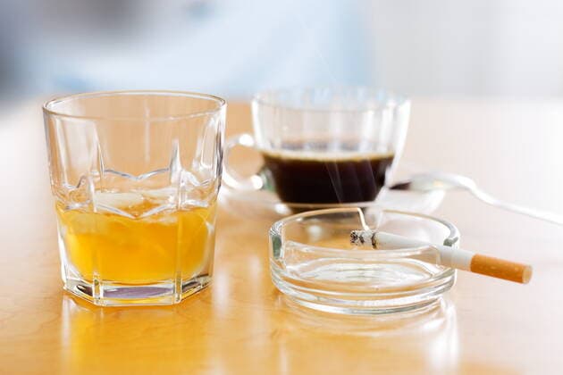Three dangerous items: alcohol, coffee and cigarette (smoking) Copyright: Szasz-FabianxJozsef 30290316