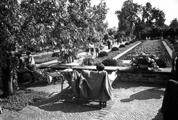 Archivbilder der Woche KW32 Die Liegestühle am Neuen See Original-Bildunterschrift: Die Liegestühle am Neuen See im Tiergarten waren restlos ausverkauft, Berlin, Deutschland 1955., Berlin Copyright: Kindermann UnitedArchivesKIN_7402000425