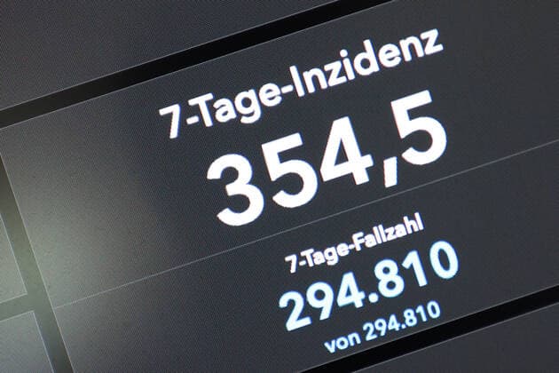 RKI dashboard, 7 day incidence is now 354.5 7 day incidence, RKI dashboard on a monitor on 11 08 2022 in Siegen Germany.