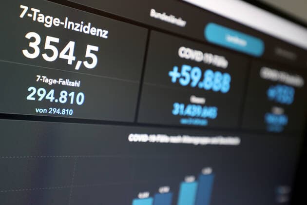 RKI dashboard, 7 day incidence is now 354.5 7 day incidence, RKI dashboard on a monitor on 11 08 2022 in Siegen Germany.