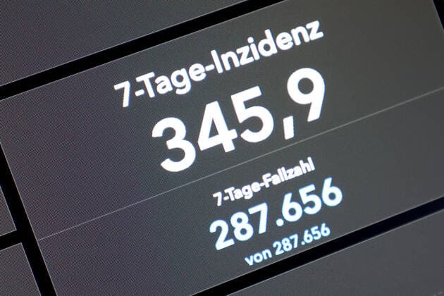 RKI dashboard, 7 day incidence is now 345.9 7 day incidence, RKI dashboard on a monitor on 12 08 2022 in Siegen Germany.