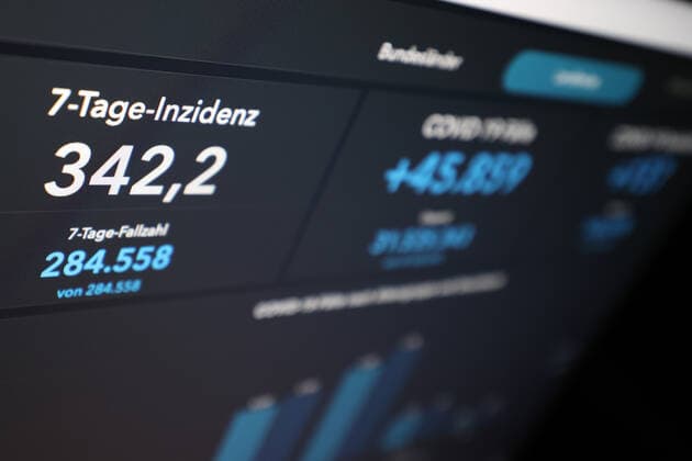 RKI dashboard, 7 day incidence is now 342.2 7 day incidence, RKI dashboard on a monitor on 13 08 2022 in Siegen Germany.